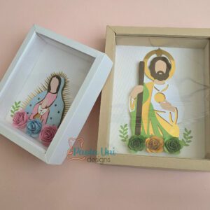 Archivo para recortar y armar shadow box incluye virgen de Guadalupe y san Judas PDF, Studio, SVG