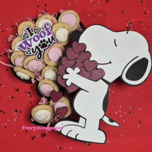 Archivo para recortar y armar caja en forma de snoopy con corazones san valentin