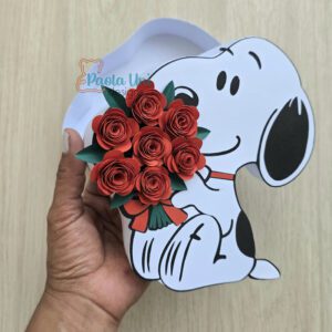 Archivo para recortar y armar caja en forma de snoopy con rosas san valentin