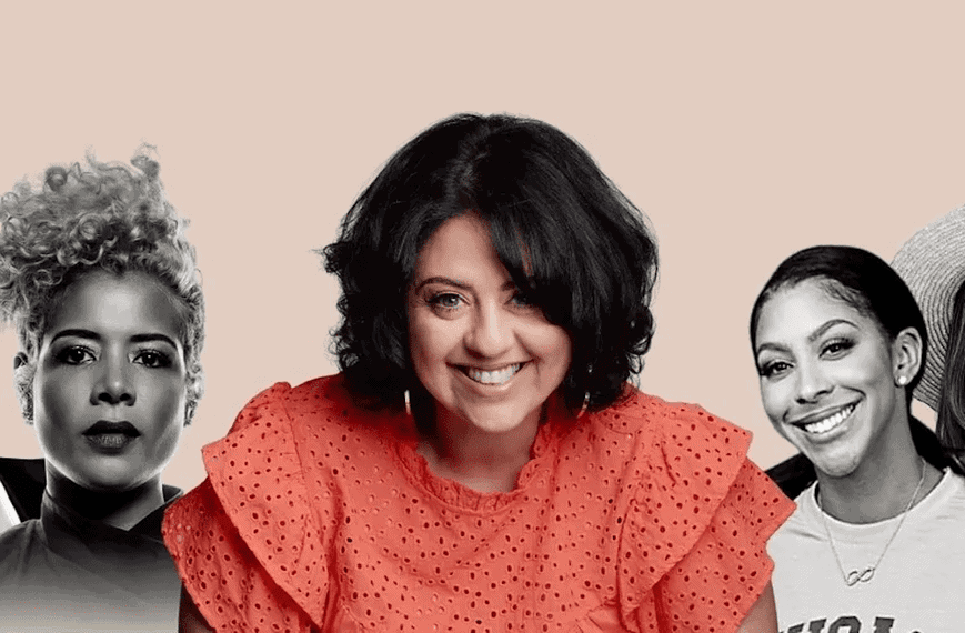 Photo of podcast host Jess Zaino and four of her first podcast guests.