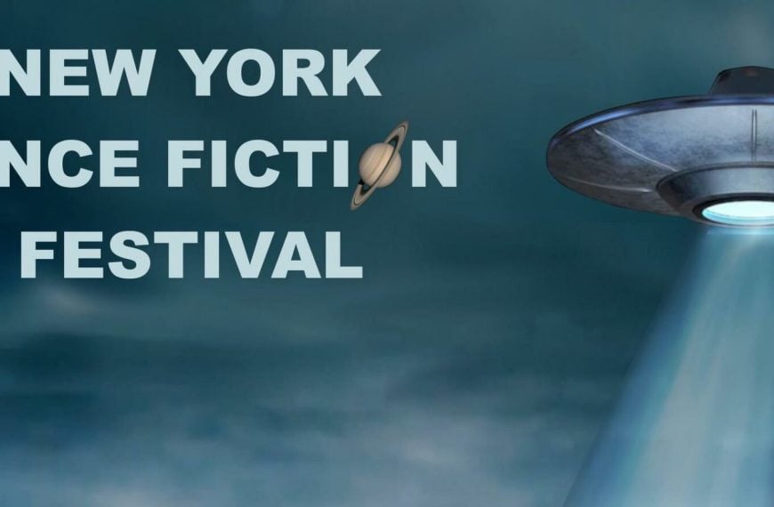 Illustration of a 1950's-style flying saucer with the title "The New York Science Fiction Film Festival"