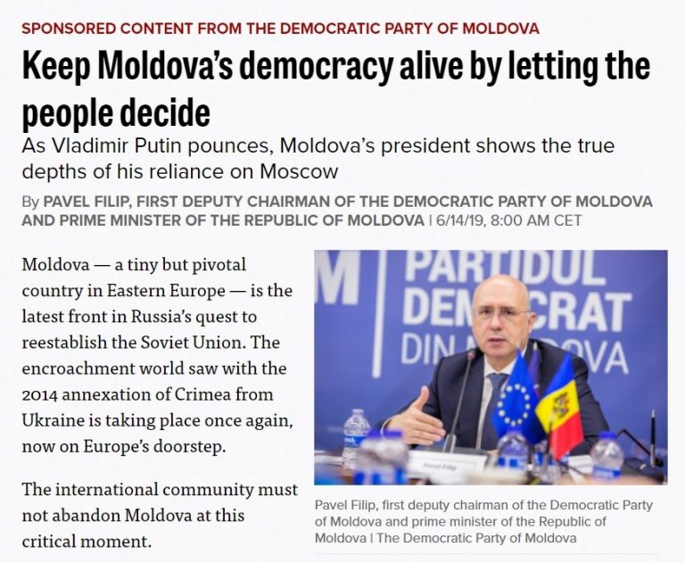 PDM contraatacă în POLITICO: Binomul Maia Sandu-Igor Dodon, opera lui Putin