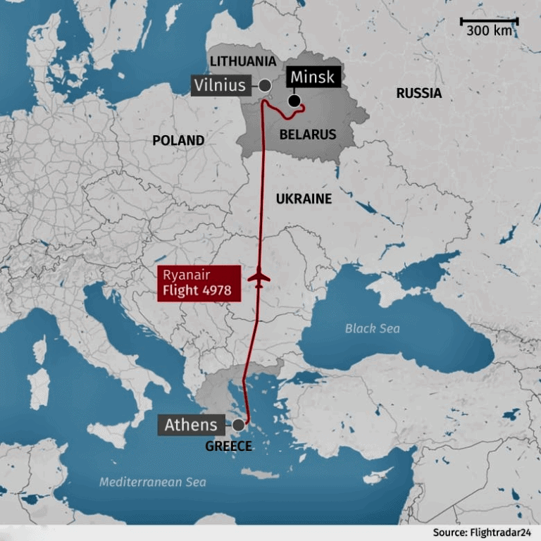 Belarus a deturnat un avion cu 170 de persoane pentru a face față unui inamic