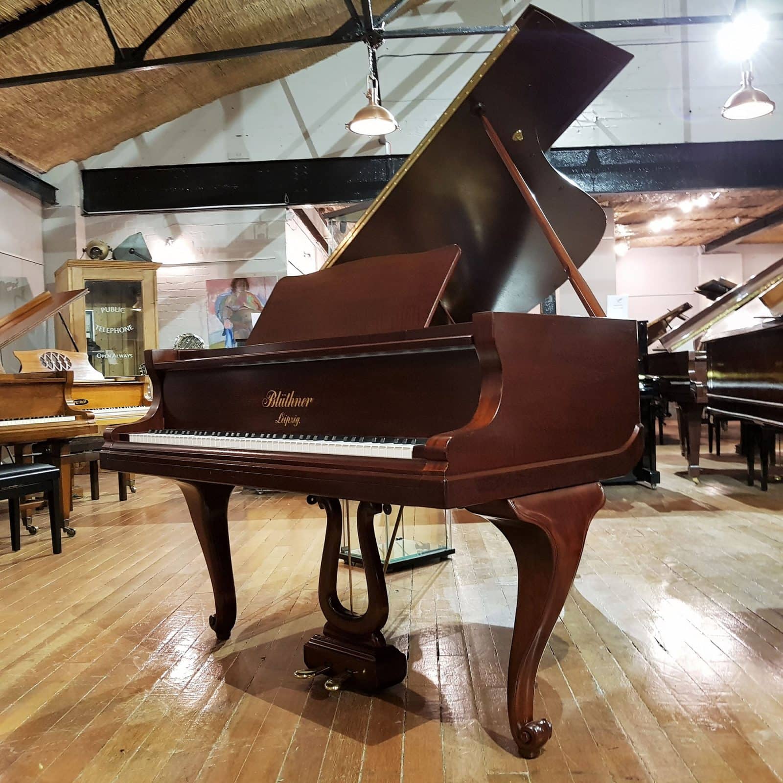 Restored Bluthner grand piano, with cabriole legs & Jubilee frame for sale.