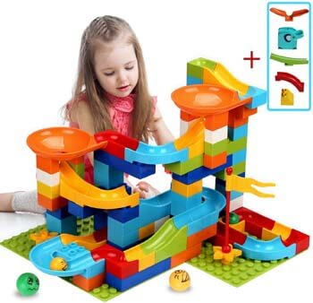 4. COUOMOXA Marble Run Building Blocks Classic Big Blocks STEM Toy Bricks