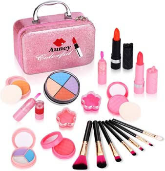 8. Auney 21Pcs Makeup for Girls Kids Makeup Kit Girl Real Pretend Play Makeup Toy