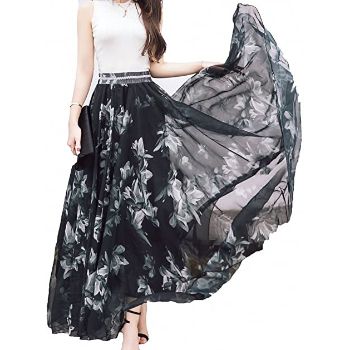 6. Afibi Women Full/Ankle Length Blending Maxi Chiffon Long Skirt Beach Skirt