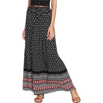 4.Milumia Women's Boho Vintage Print Pockets Side A-Line Maxi Skirt