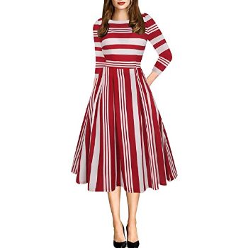 9. Oxiuly Women's Vintage Patchwork Pockets Puffy Swing
