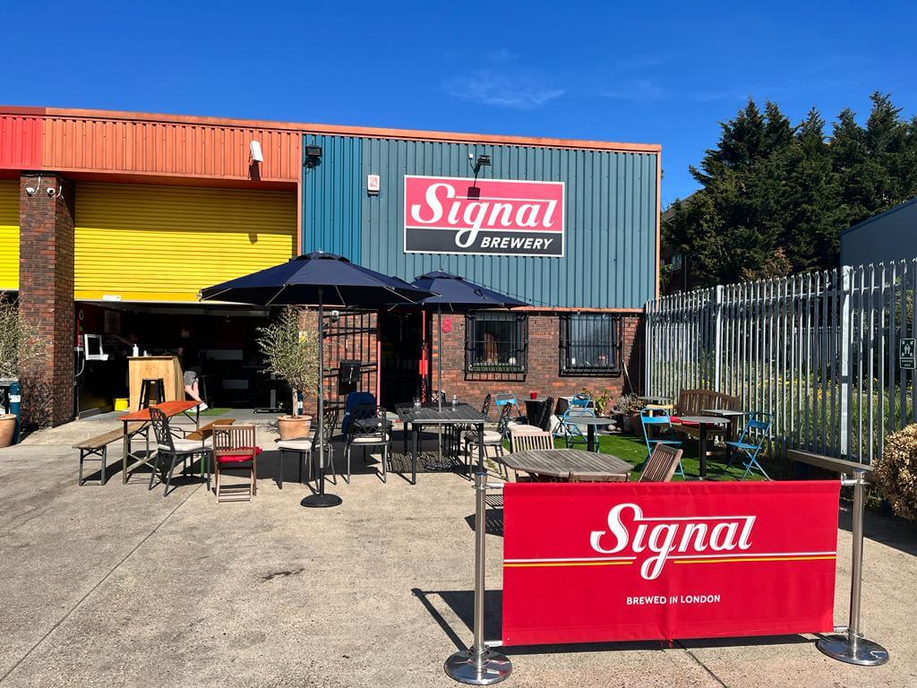 Sunshine drinks at Signal Brewery & Taproom, Croydon, South London