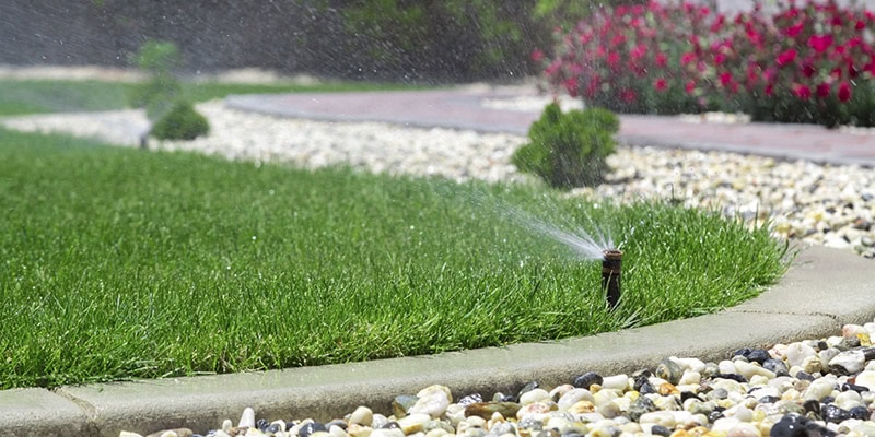 beautiful landscape with sprinkler