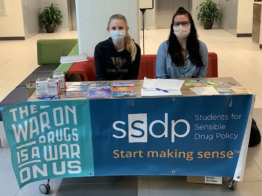 Wake Forest School of Medicine SSDP Vice President Kimberly Holter (left) and President Lindsey Galbo (right) tabling at a student organization fair. 