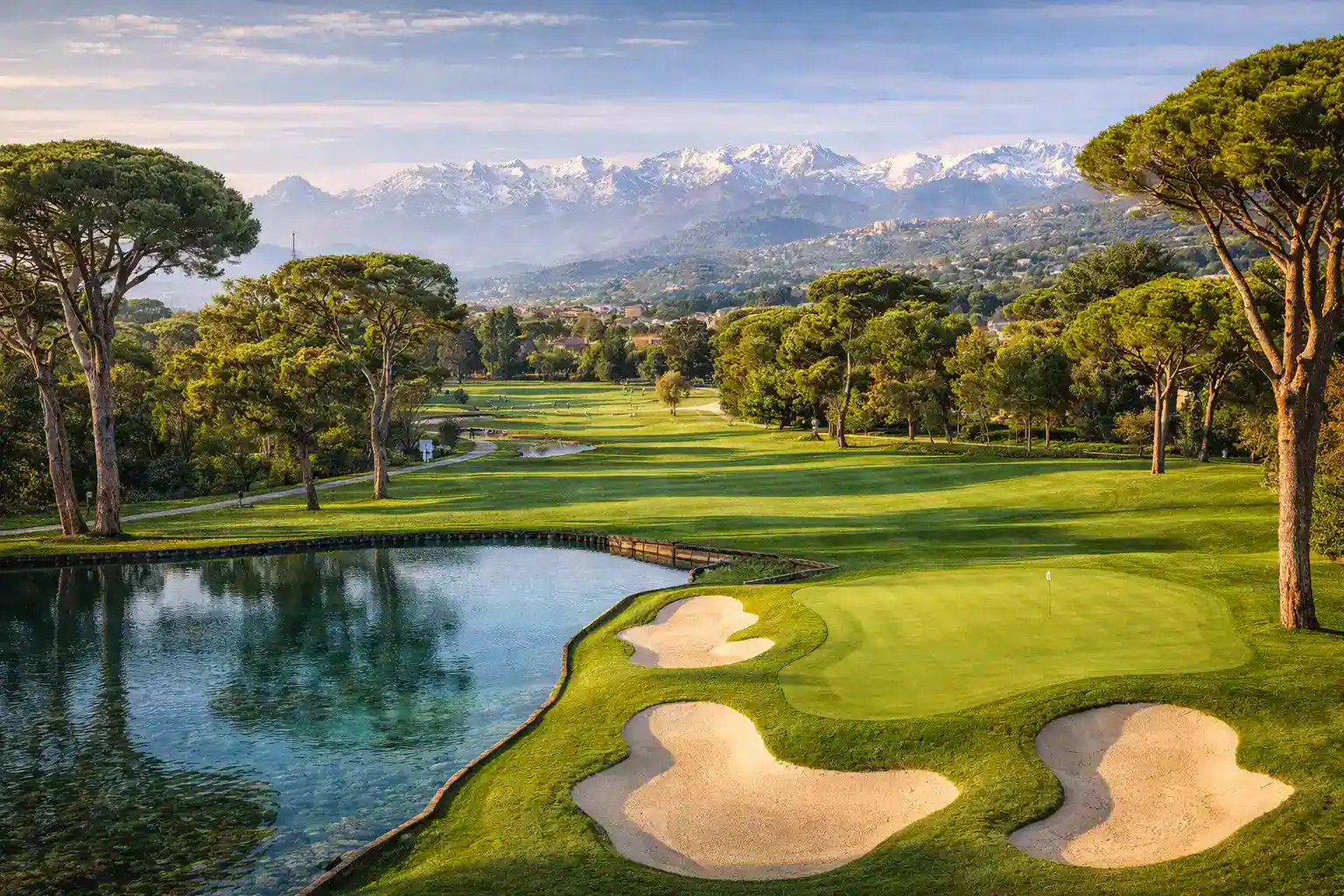 Golf Old Course Cannes-Mandelieu with mountains backdrop
