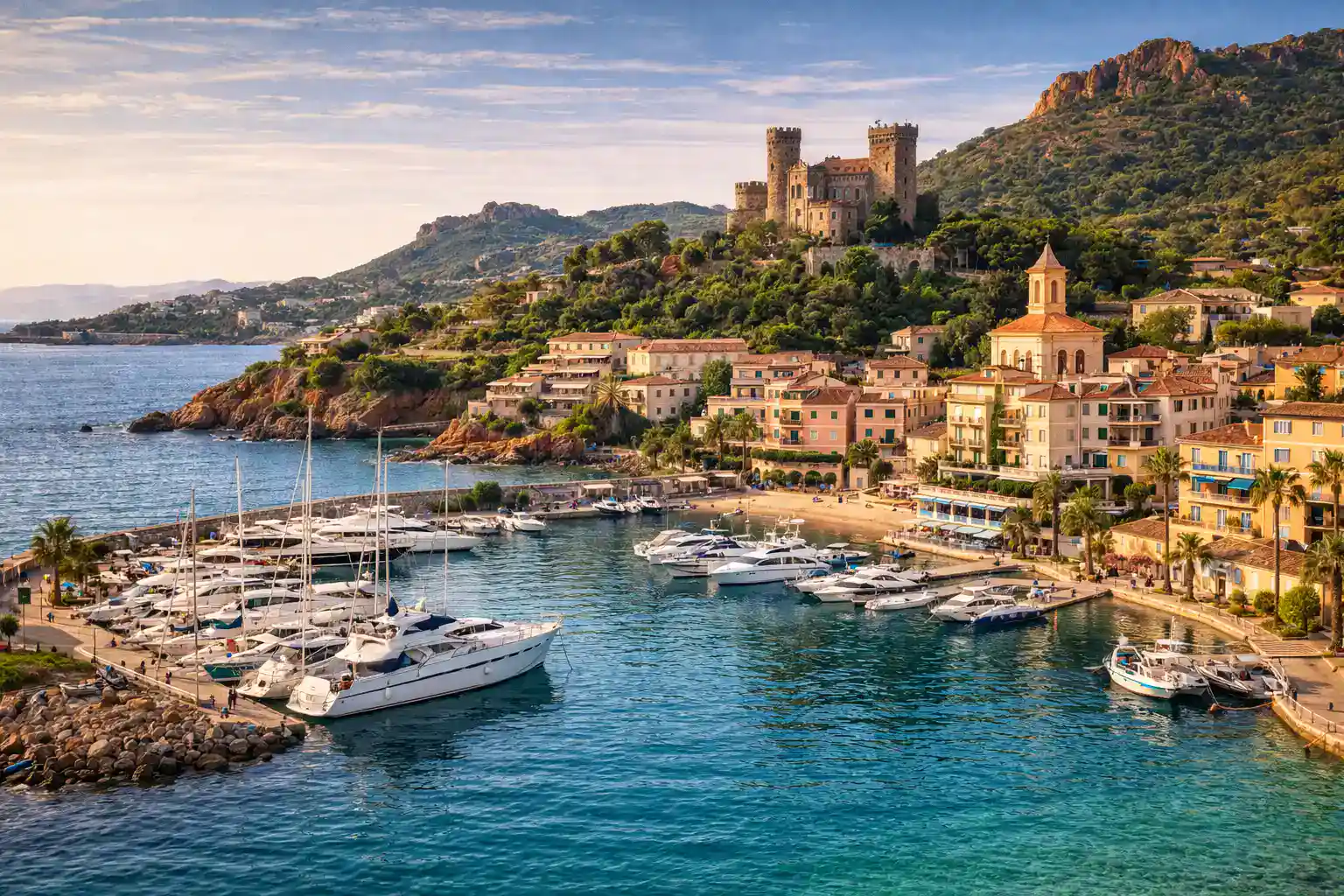 Théoule-sur-Mer village and port with Château in background