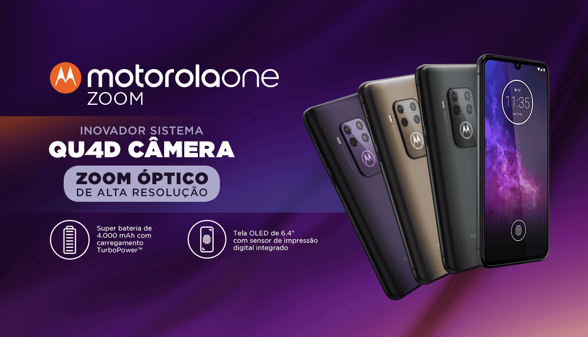 Motorola One Zoom Xt2010-1 Titanium – 128GB ROM, Tela 6.4” OLED, Cam. 48 MP Quad Pixel, Selfies de 25 MP Quad Pixel