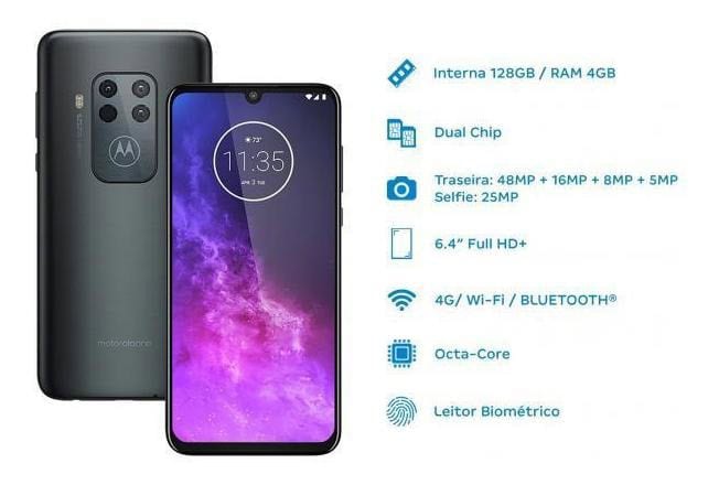 Motorola One Zoom Xt2010-1 Titanium – 128GB ROM, Tela 6.4” OLED, Cam. 48 MP Quad Pixel, Selfies de 25 MP Quad Pixel
