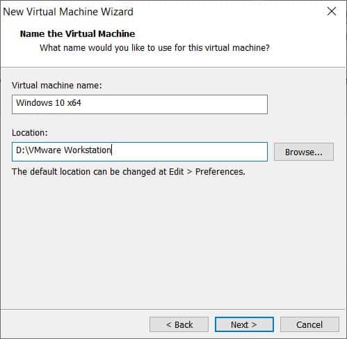 Location - Windows 10 on VMware