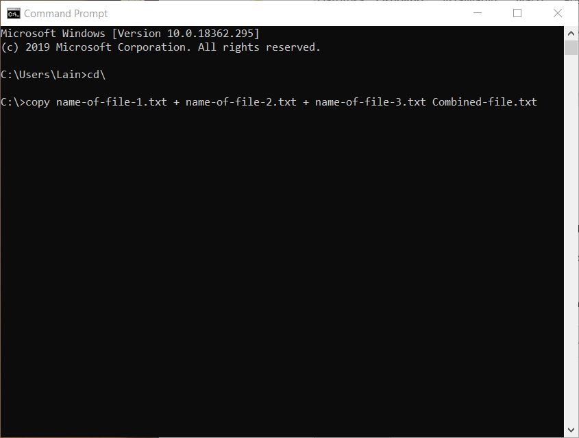 Copy command in CMD Windows 10