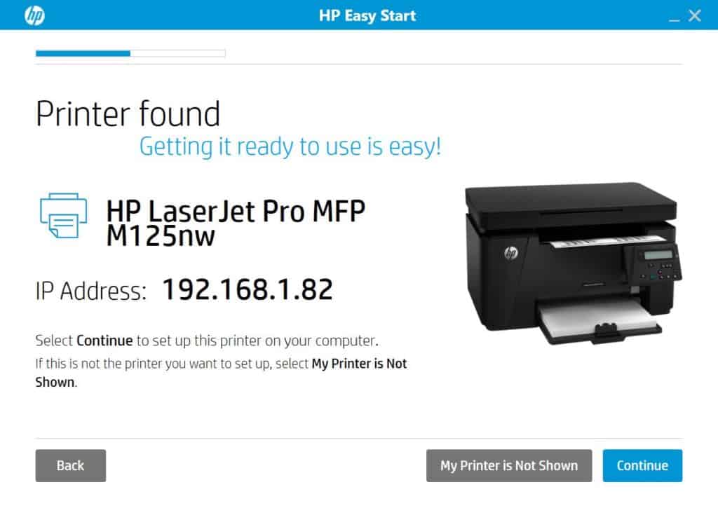 Driver showing IP of printer - HP LaserJet Pro MFP M125nw