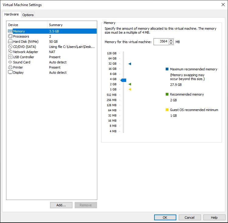 VMware settings