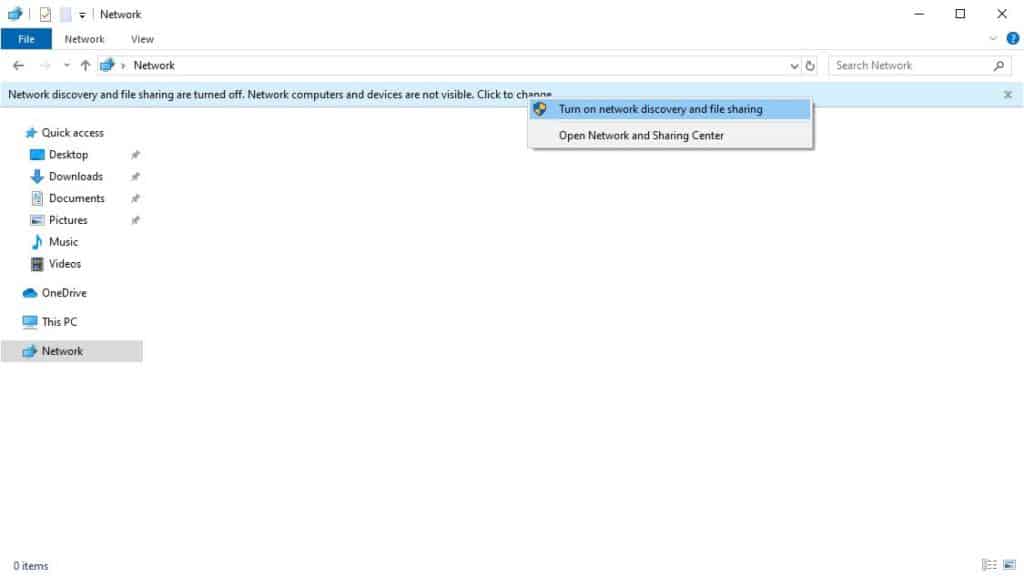 Windows 10 - Turning on Network discovery