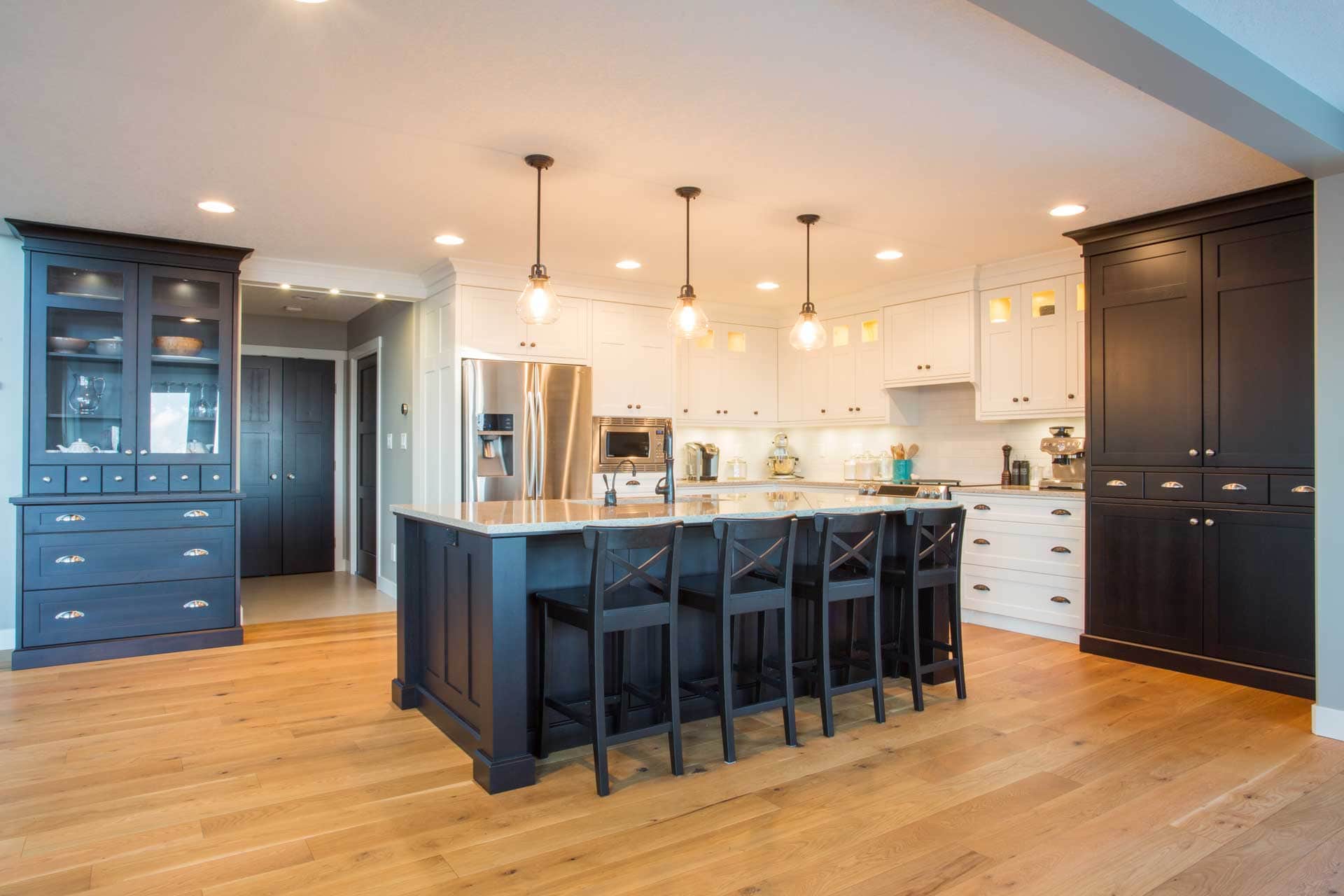 Modern kitchen with hardwood floors