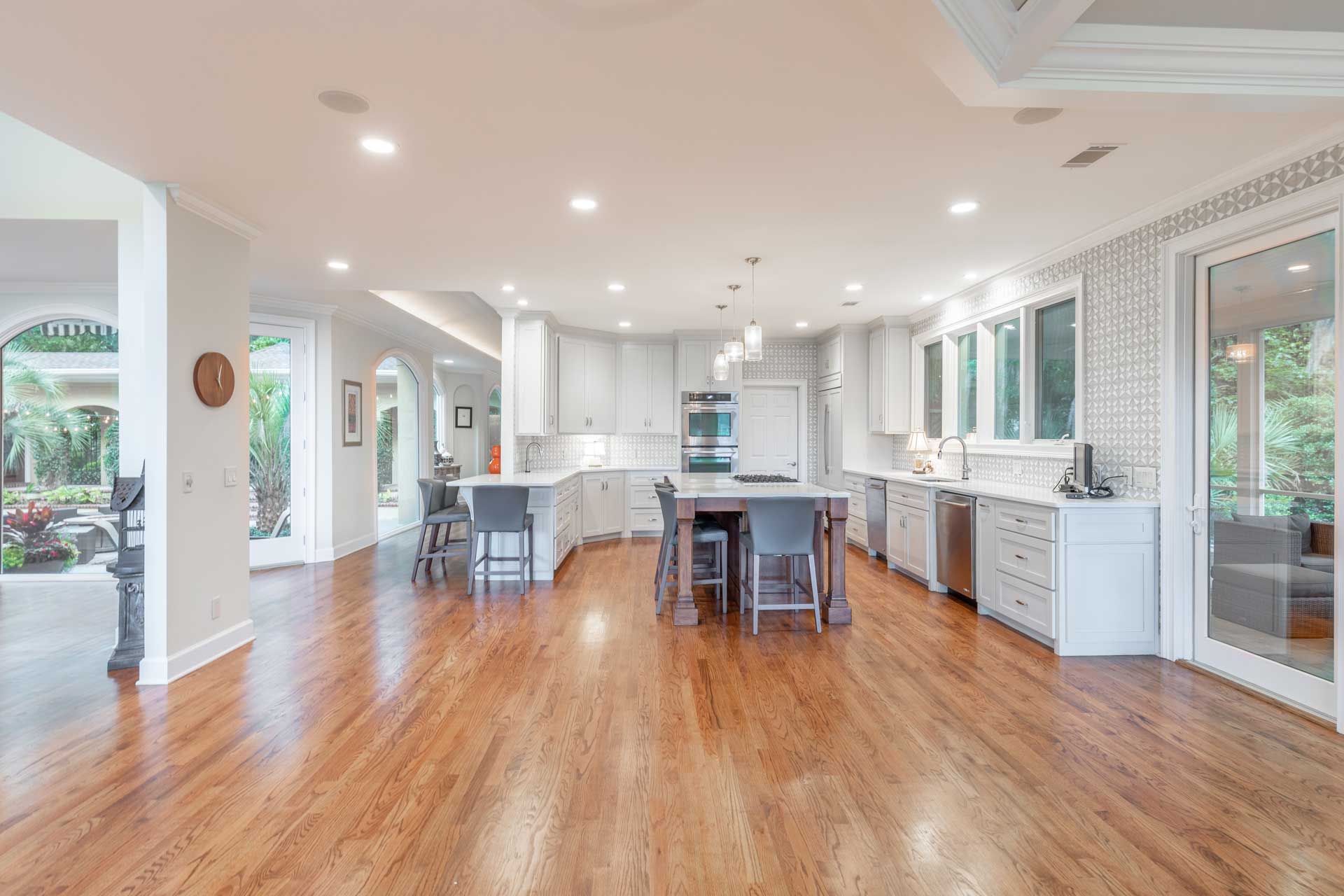 Large kitchen with new hardwood floor