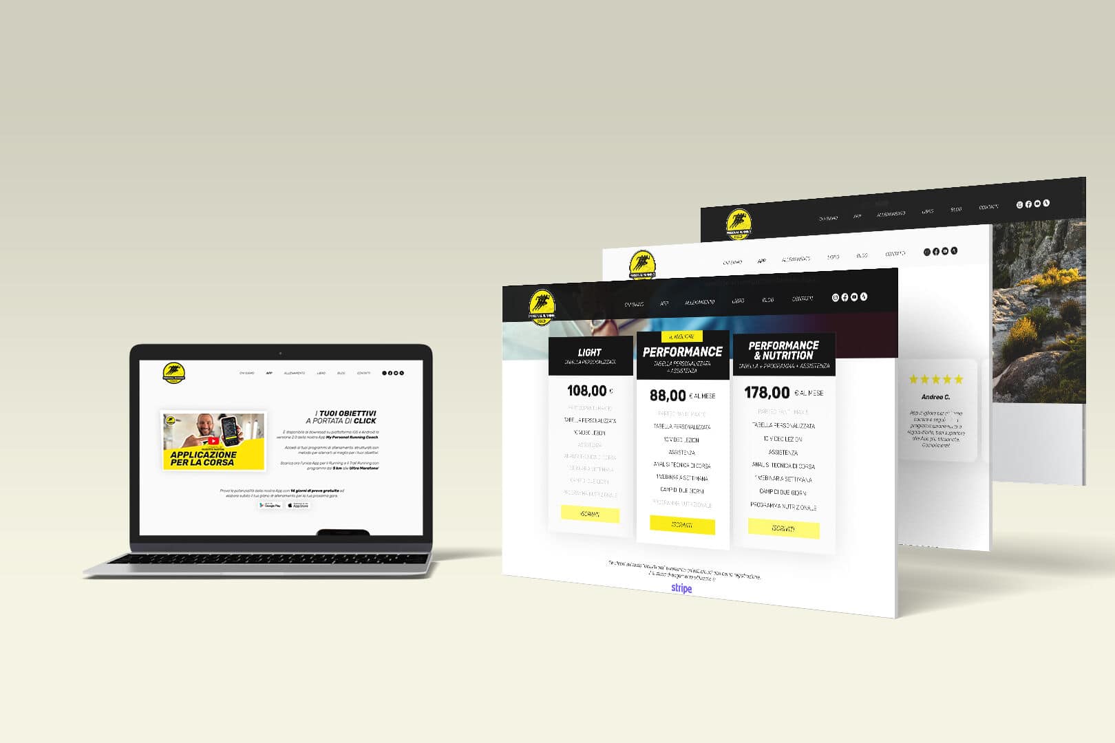 Schermate del sito web Personal Running Coach