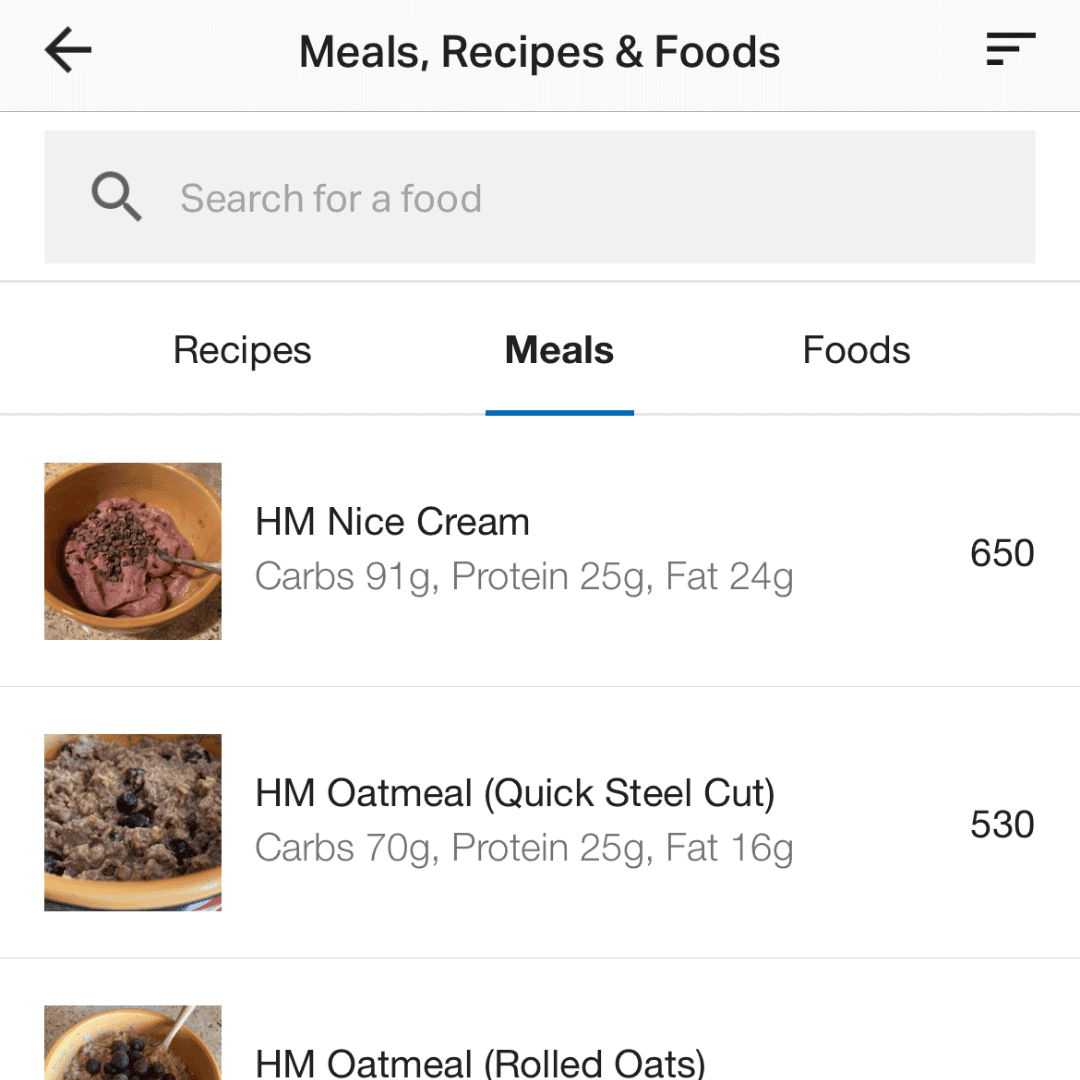You can also create frequent meals to easily add to your diary on any day