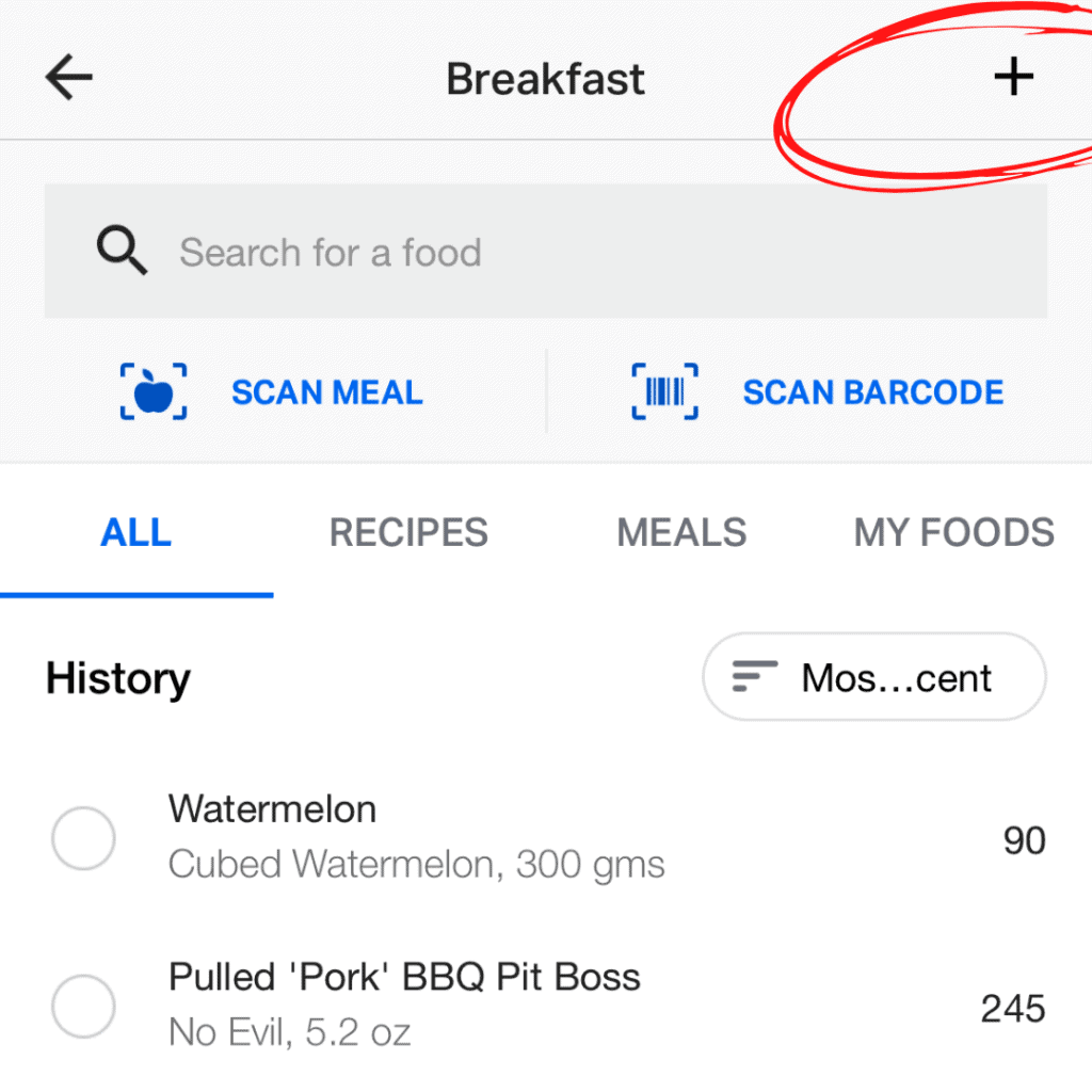 Use the plus icon to just add calories