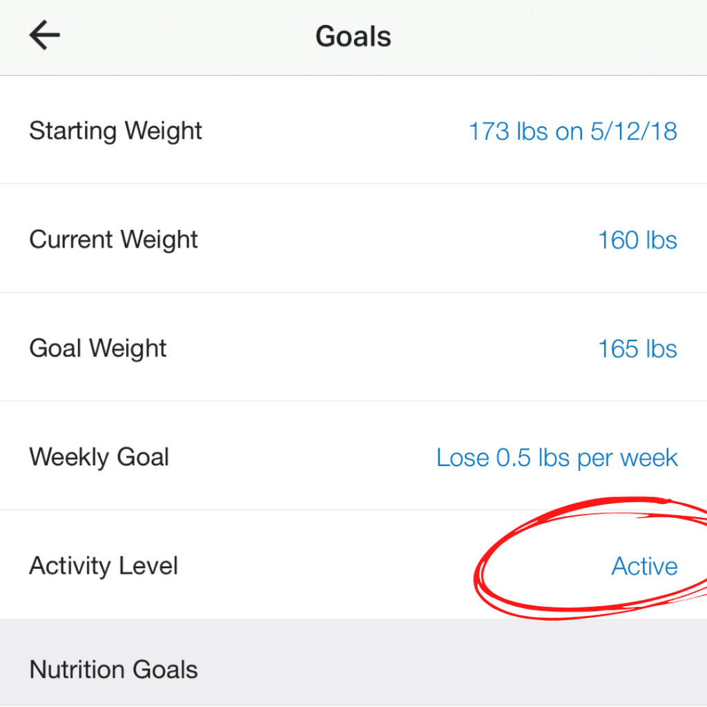 Change your activity level back to Active, and you'll notice that I only go back up to 2,400