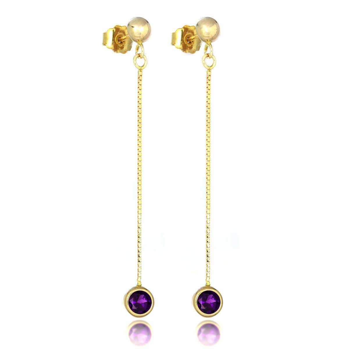 9ct Gold & 4mm Round Gemstone Drop Stud Earrings Amethyst