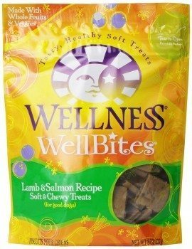 A pouch of wellness well bites dog treats on white background