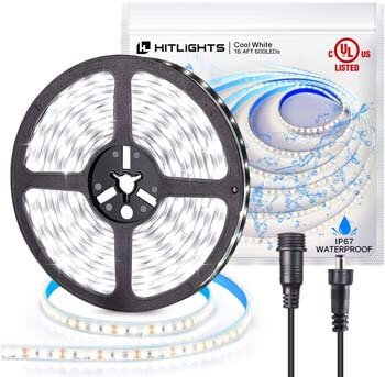 7: HitLights LED Strip Lights IP67 Waterproof High Density 16.4ft 5000K Cool White LED Tape Light