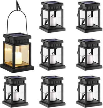 10: GIGALUMI 8 Pack Solar Hanging Lantern Outdoor, Candle Effect Light