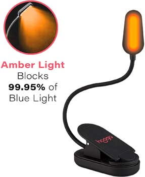 2: Hooga Book Light, Blue Light Blocking, Amber Clip-On Reading Light
