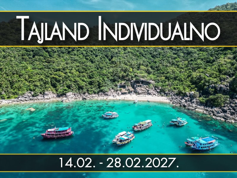 Tajland Individualno, polazak 14.02. - 28.02.2027.: Ko Tao uvala iz vazduha sa čamcima, tirkiz, Tajland