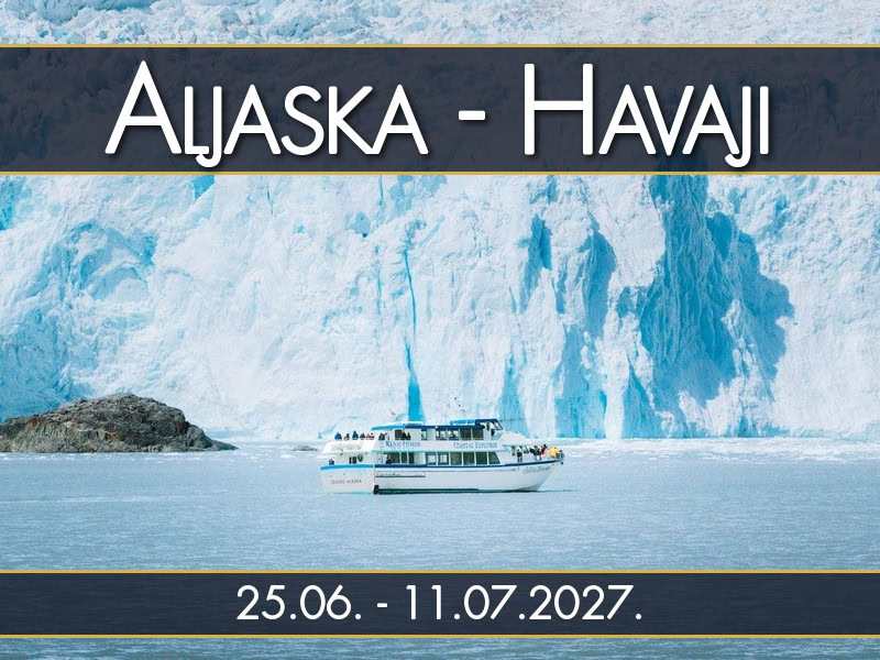 Aljaska - Havaji, polazak 25.06. - 11.07.2027.: brod ispred glečera u fjordovima Kenai, Aljaska