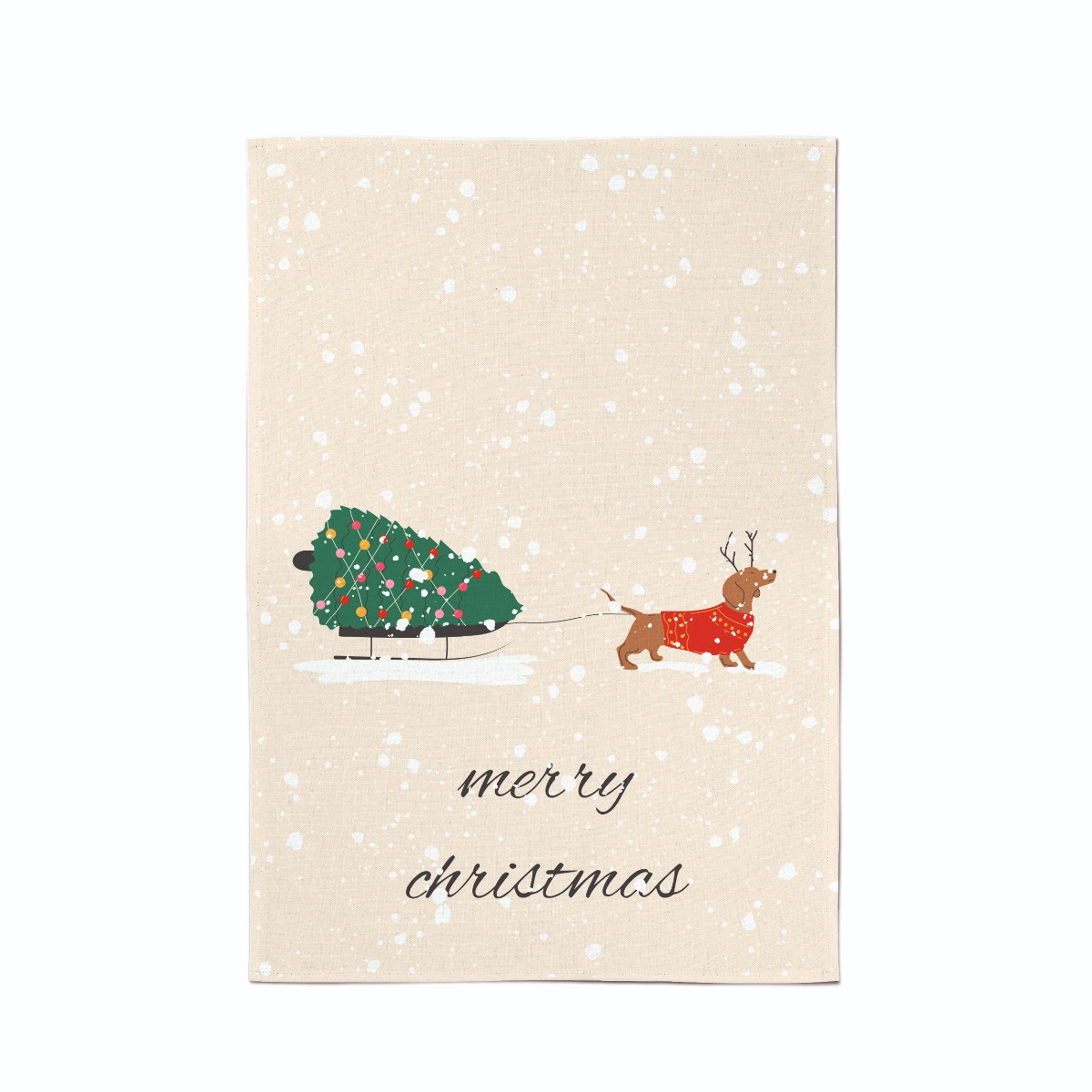 Geschirrtuch Winterzeit 'Dackel mit Schlitten'