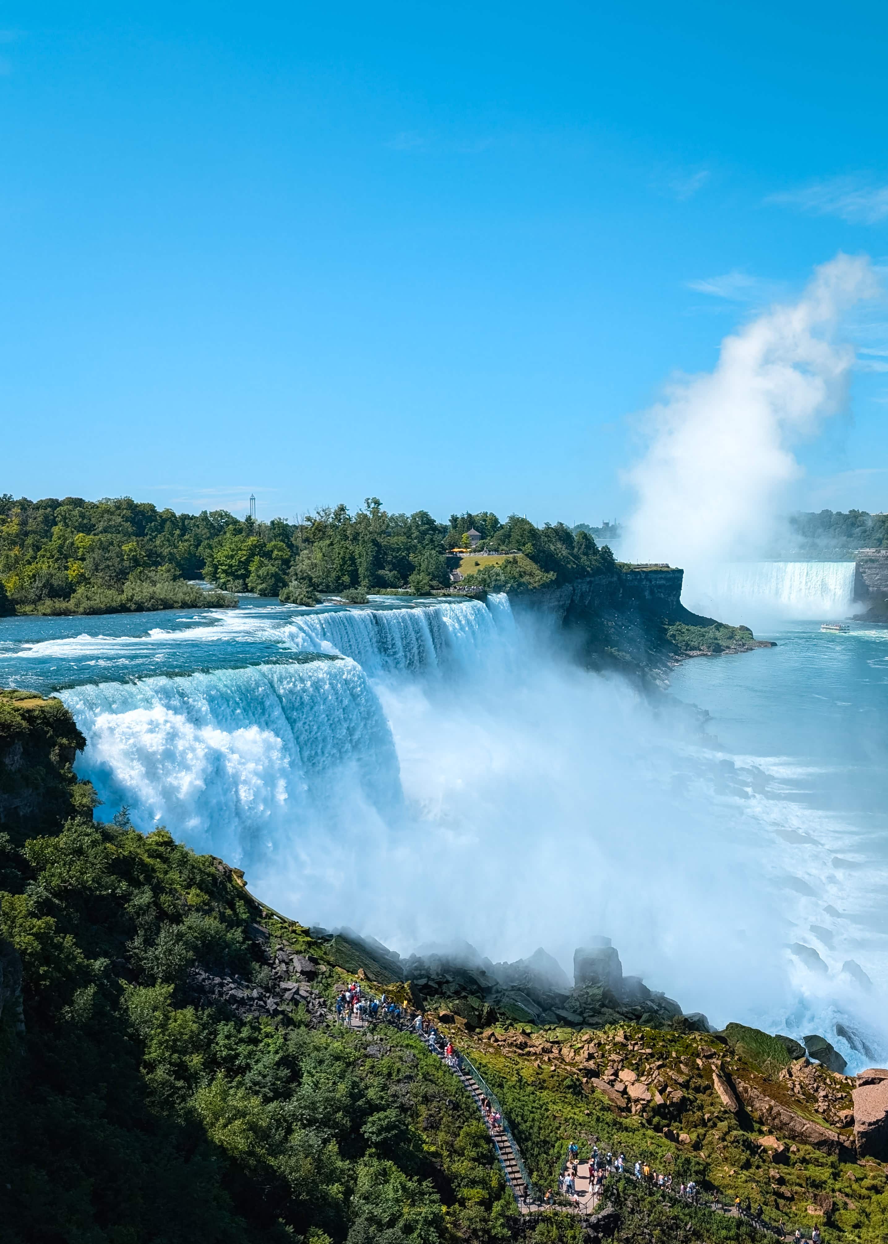 panoramic view of all three waterfalls from the Niagara Falls Observation Tower