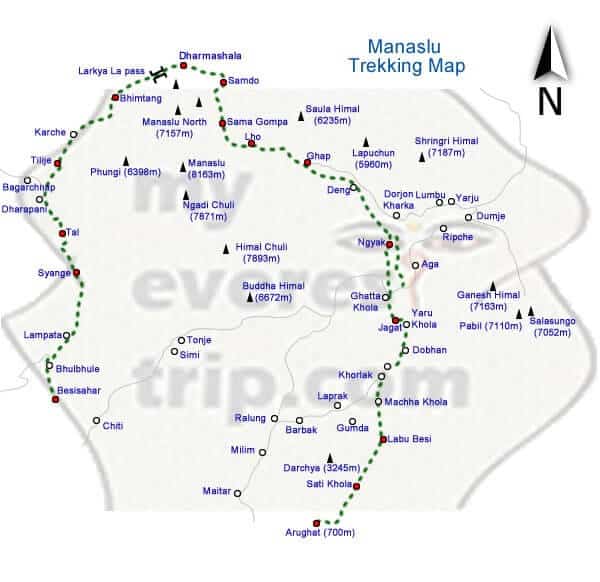 Manaslu trekking map