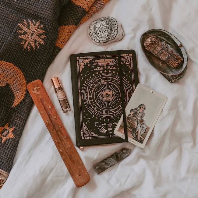 tarot cards with sage and incense