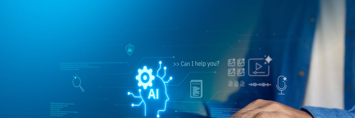 AI agent, holographic robot assistant concept, digital interface showing generative AI functions for digital business productivity, AI agent work with holographic robot interface and assistant tools