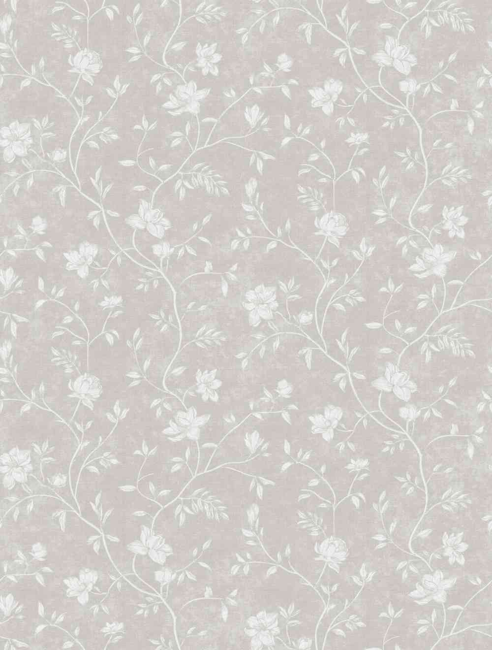 Papel pintado de flores con fondo gris