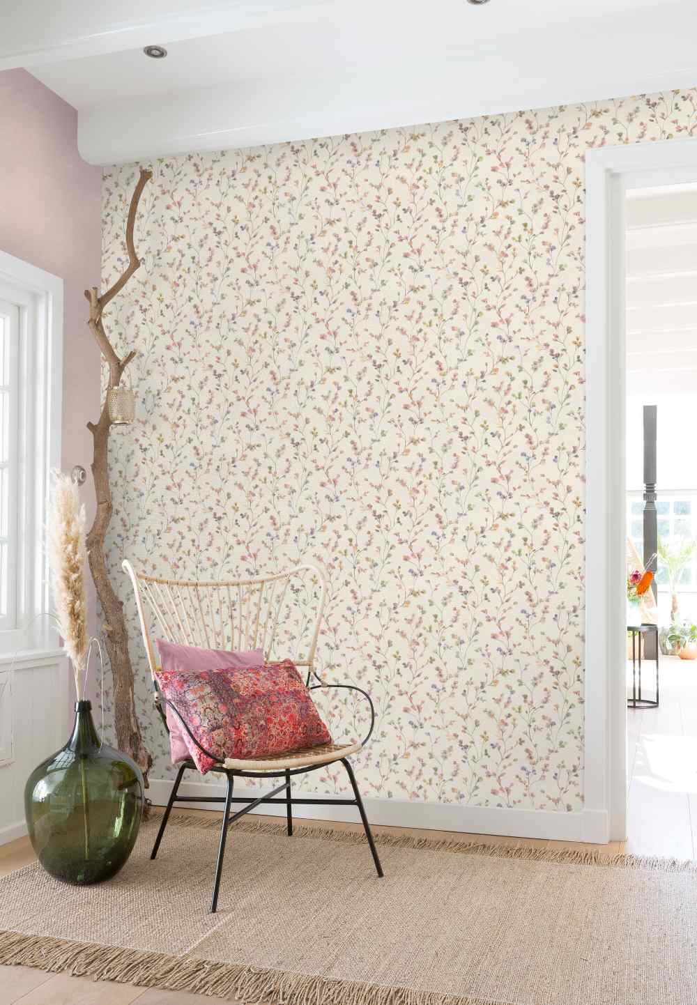 Papel pintado hojas pequeñas rosas