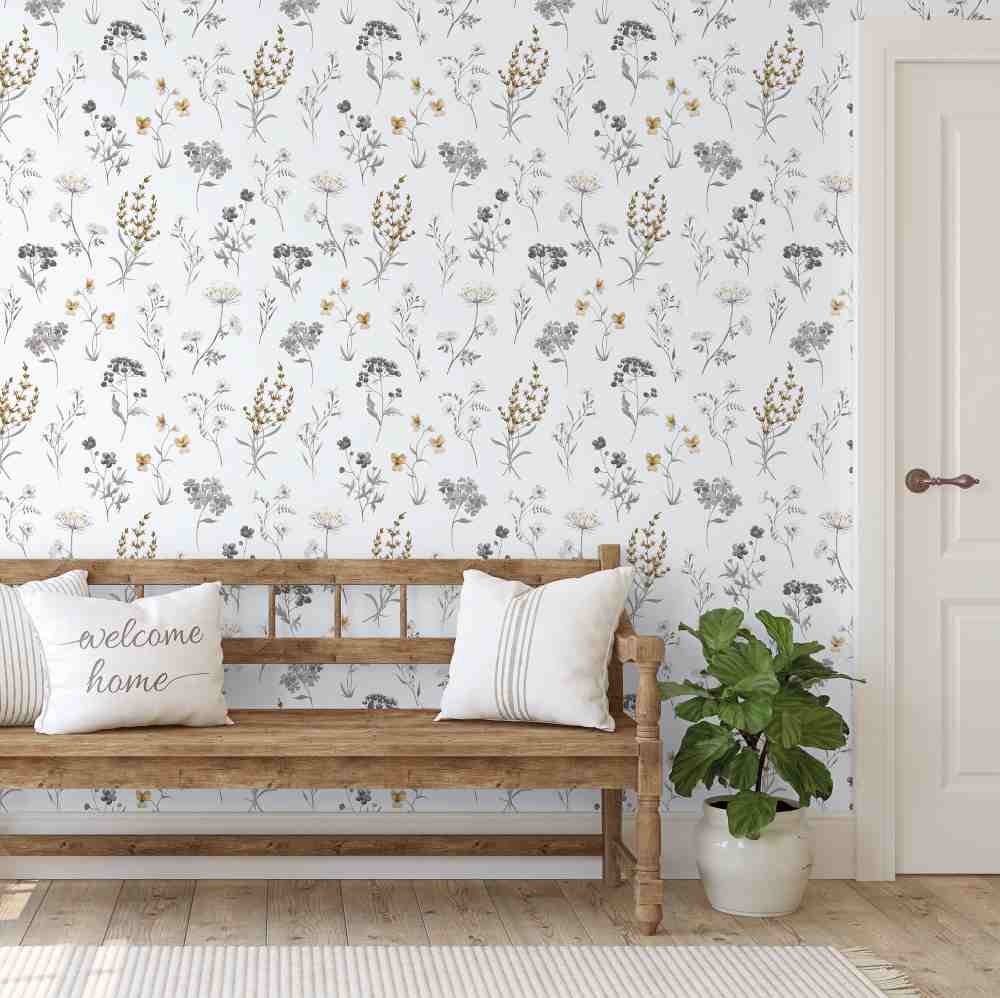 Papel pintado Flores sueltas tonos grises