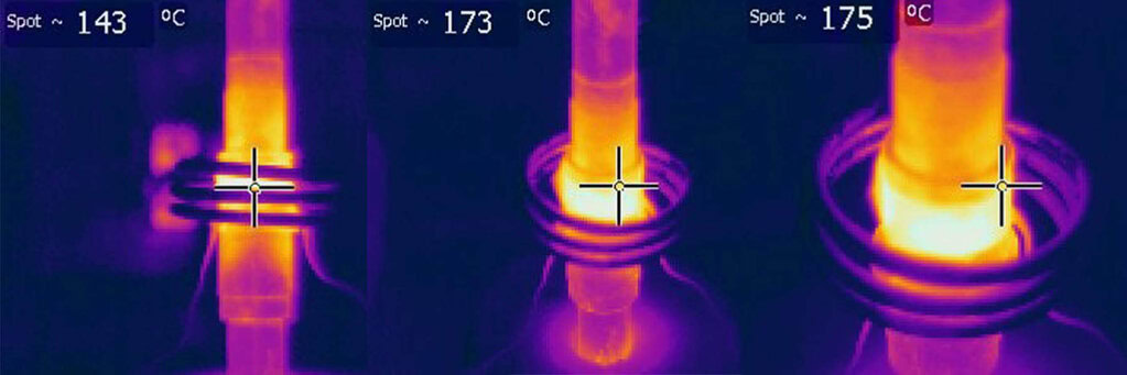 temperature increase in induction curing of quartz chip to steel