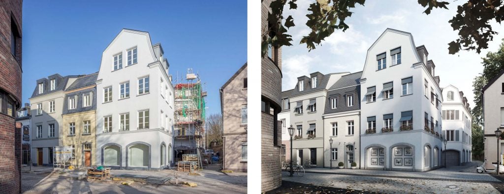 Comparison photo and rendering of Perterstrasse development