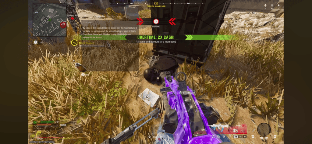 Screenshot of the Loadout Drop on-top of a soldier & intel piece in Verdansk. 