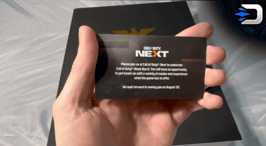 DETONATED image of the Call of Duty Next invite card for the Black Ops 6 Reveal Event from the Black Ops 6 Care Package